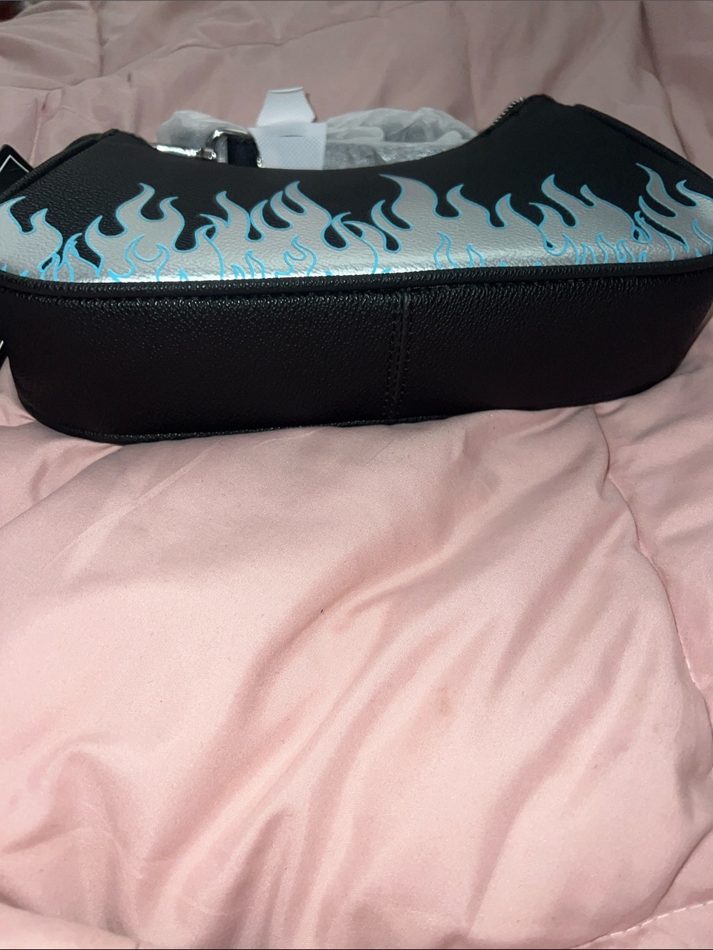 Von Dutch Black Shoulder Bag with White and Light Blue Flame Graphic - Picture 3 of 8